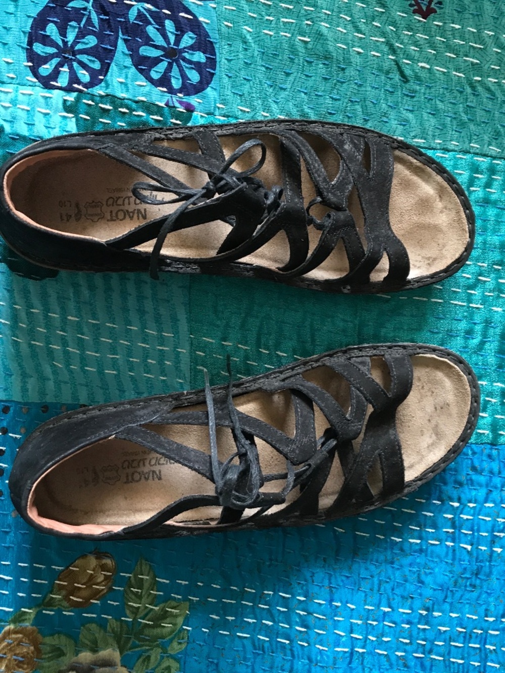 Naot Suede lace up, wedge heel, open toe dress sandals EU41